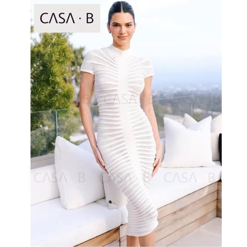 NEW to CASA B💫 Maia Open Knit See-Through Bodycon Tube Sheer Midi Dress - Picture 9 of 12